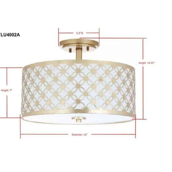 16" Inch Gold Semi Flush Mount Light Fixture By House Of Hamptons - New In Box - Picture 3 of 6